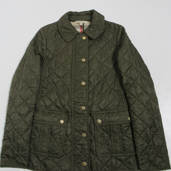 Burberry Brit Women's Quilted Jacket Dark Olive Check Lining Size XS